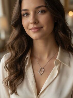 Diamond Heart Pendant Necklace Sparkling Forever Love in Sterling Silver